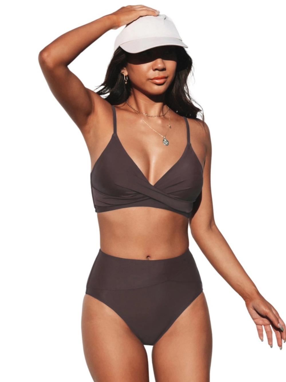 NWT CUPSHE Marsala V-neck Twist Mid Cut Bikini Set Chocolate Mauve Medium